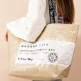 thumbnail image 2 of Bolsas de comestibles reutilizables, bolsa de transporte elegante plegable resistente con asas con letras, a prueba de salpicaduras, piel desnuda y amarilla, 2 of 2
