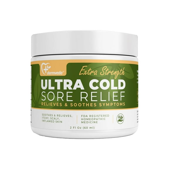 Dermveda Extra Strength Ultra Cold Sore Relief, Fever Blister Healing Cream for Cold Sore Treatment, Itchy Skin Relief, FDA Registered Homeopathic Medicine (2 Fl Oz)