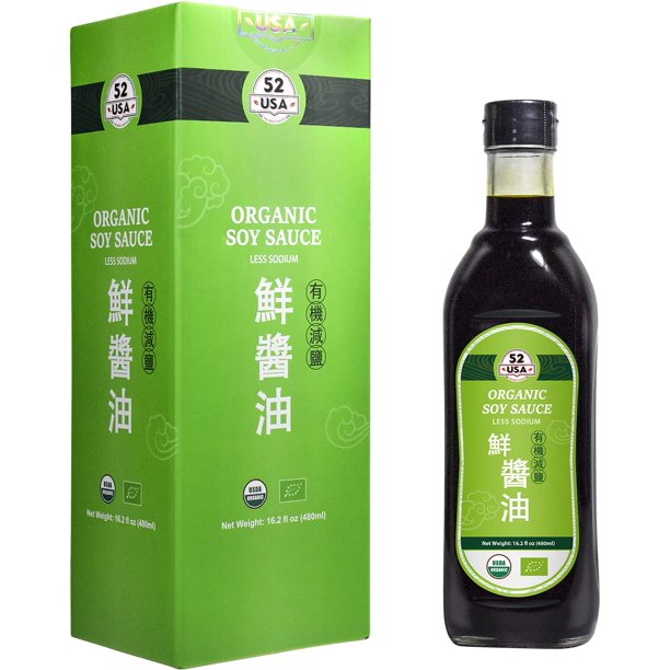 52USA Organic Low Sodium Soy Sauce 16.2oz(480ml), Naturally Brewed Soy