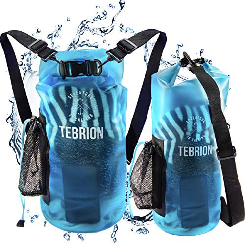 Rafting and Fishing Hiking Black/Orange/Blue PVC Jet Black Combo PVC Boating TEBRION 10L / 10L+15L Waterproof Dry Bag with Waterproof Phone Case Set Roll Top Sack Keep Gear Dry Perfect for Kayaking 