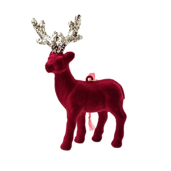 CASAFUN Christmas Deer Ornaments Wine Red Flocking Deer Decoration Pendant Standing Reindeer Christmas Tree Tabletop Decorations for Kitchen Mantle Shelf Office Home Decor