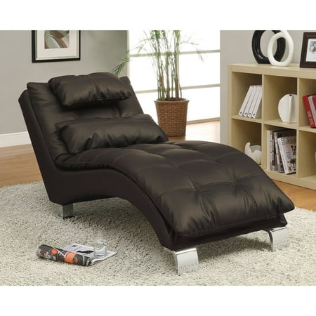 Brown Leather Chaise - Coaster Company Chaise, Dark Brown/Chrome