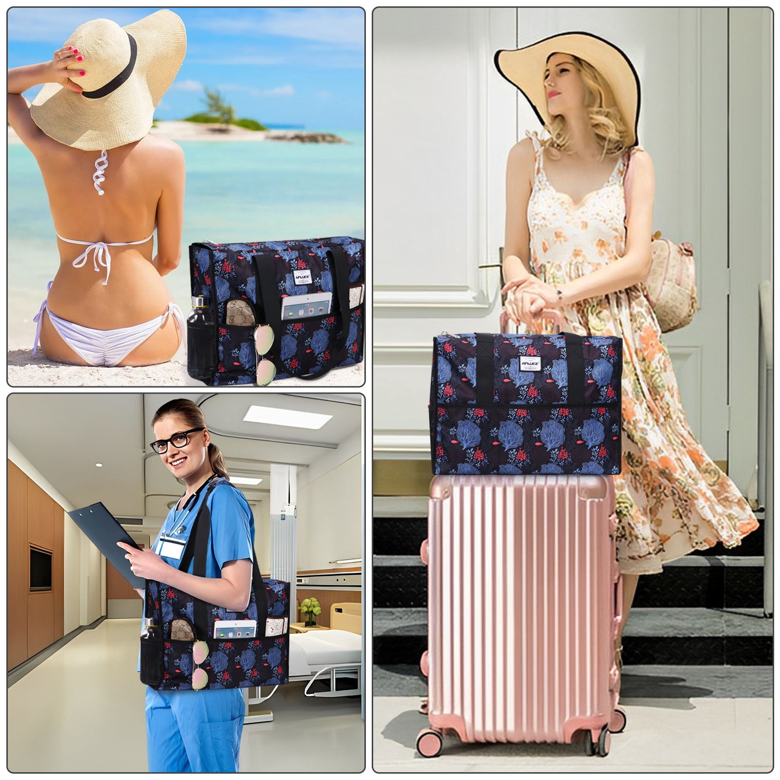 HAWEE Large Utility Bags for Women with Luggage Sleeve and 15.6” Laptop Pocket for Work Air-Friendly Travel Duffel Bag, Coral