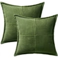 thumbnail image 6 of Moss Green Corduroy Pillow Covers 16x16 Inch with Splicing Set of 2 Super Soft Boho Striped Pillow Covers Broadside Decorative Textured Throw Pillows for Spring Couch Cushion Bed Livingroom, 6 of 12