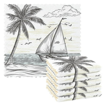 

6 Pack Kitchen Dish Towels 11 Inch x 11 Inch Reusable Cleaning Cloths for Washing Dishes Dish Cloths for Drying Dishes A Sailboat