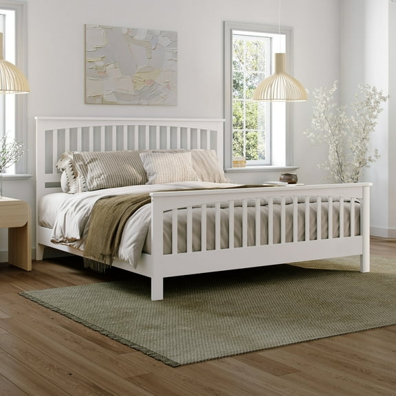Camilla King Wood Low Profile Platform Bed with Matching Footboard in White