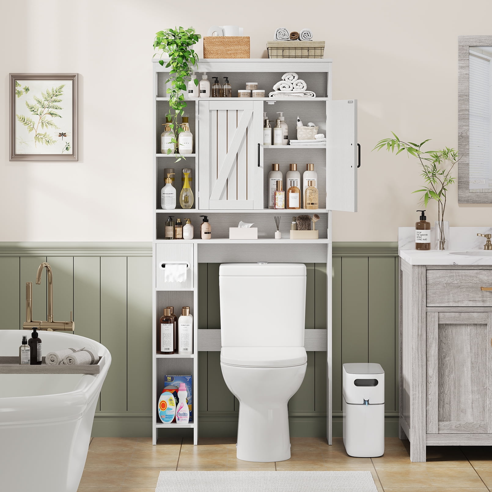 Vividwood Over-the-Toilet Cabinet with Soft Close Doors, White