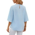 thumbnail image 2 of Gustave Women's Chiffon Blouses Summer Dressy Casual Tops 3/4 Ruffled Sleeve Pleated Scoop Neck Tunic Shirts Loose Fit - Blue, M, 2 of 6