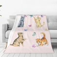 thumbnail image 3 of Cute Cat Blanket Animals Pet Pattern Gifts for Kitten Lovers Play with Butterfly for Adult Kids Soft Lightweight 50" x 40" Bedroom Birthday Decorations Christmas Decor Travel All Season Pink Animal, 3 of 6