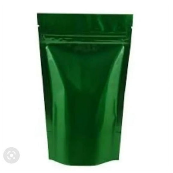 Hushveda Absolute Resealable Shiny Green Zipper Stand Up Pouch Bag of Capacity 500 grm. Pack of 100