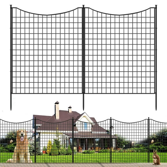 12 Panels Dog Fence Outdoor for Yard, 33 in(H) X 26ft(L) Garden Fencing Animal Barrier, Rustproof No Dig Decorative Tall Temporary Fence Metal Wire Panel Border Patio Rabbit Ground Stakes Fencing