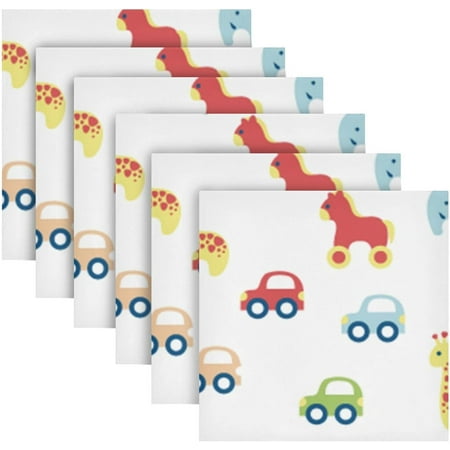 

BESTKITTY Cute Cars Animals Cloth Napkins Set of 6 Soft Dinner Napkins 20 x 20 in Washable Reusable Square Table Napkins for Home Christmas Holiday Party Wedding