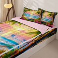 thumbnail image 3 of jejeloiu Tropical Sunset Hammock Zipper Twin Comforter Sets with Fitted Sheet and 2 Pillowcases For Girls,Floral Sailboat Print Zipper Bedding Set,Pink Blue,Pink Reversible,4-Piece, 3 of 7