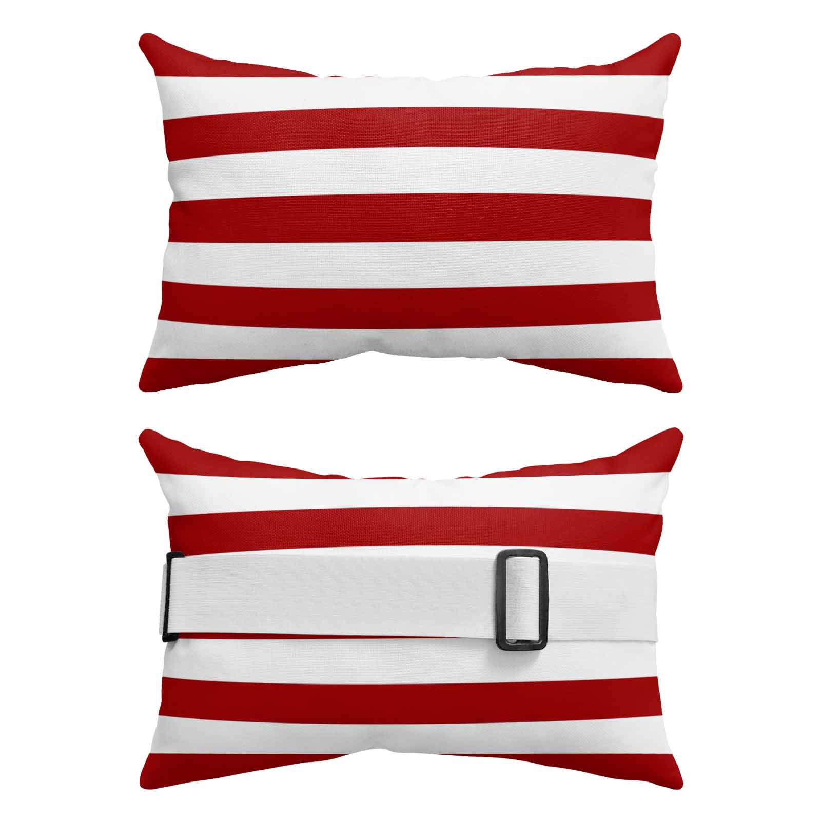 Modern Simple Outdoor Chaise Lounge Pillows Red White Stripes Lumbar Pillows with Insert Adjustable Elastic Strap Headrest Pillow for Recliner Patio Chair 2 Pack 11x16 Inch