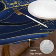 thumbnail image 3 of Navy Blue Gold Round Tablecloth, Fitted Table Cover with Elastic for 36"-44" Round Tables, Abstract Line Art Troditional Ink Painting Table Cloth Outdoor Indoor Dinning Party Waterproof Tablecloths, 3 of 7