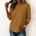 thumbnail image 5 of Womens Tops 3/4 Sleeve Shirts Round Neck Loose Casual Blouses Solid Color Tshirts Khaki M, 5 of 6