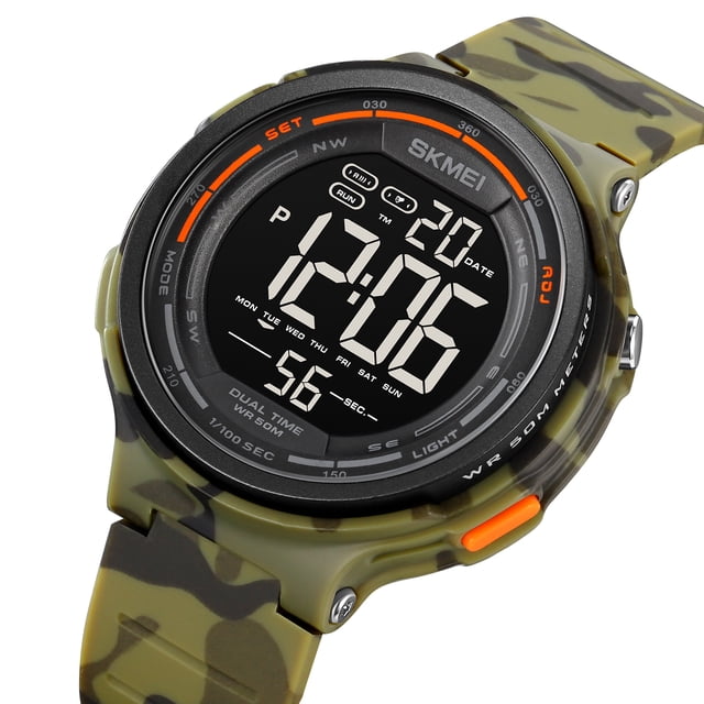 SKMEI Unisex Digital Watch with 50M Water Resistance, EL Backlight, 1/100 Sec Stopwatch, Dual Time Zones, Daily , Countdown Timer, Date/Week Display, 12/24H Format - ABS Case, TPU Band, Multiple