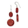 thumbnail image 1 of Beautiful Sterling Silver Reconstituted Red Coral Dangle Earrings, 1 of 2