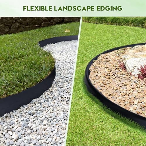 No Dig Landscape Edging 66FT, 2 Inch Plastic Edging for Landscaping with 200 Spikes, for Garden, Lawn, Flower Beds and Yard, Black