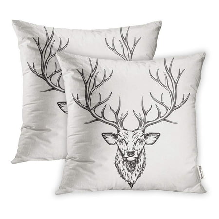 Arhome Stag Head Of Deer Animal Antlers Black Drawn Pillowcase