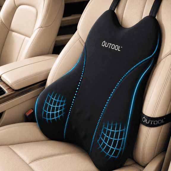 QUTOOL Lumbar Support Pillow for Car, Ergonomic Memory Foam Back Support Pillow Auto Drive 1Piece Black-Universal Fit