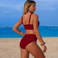 thumbnail image 3 of Solid Color High Waist Bikini Two Piece Swimwear Tankini With Control 3 Piece Swimsuits for Women with Cover up Racing Swimsuit Women plus Exposure Suit L Swim Suit with Shorts Swim Suit Tops for, 3 of 5