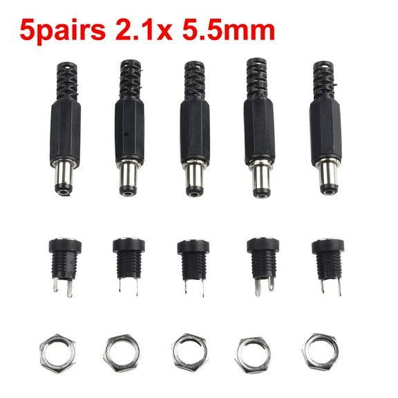 5 Pair Dc 12V Male Female Socket Panel Mount Barrel Jack Plug Power Connector