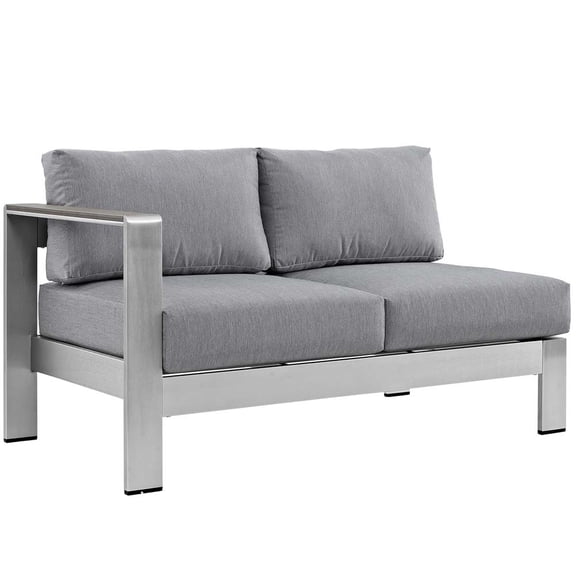 Silver Gray Shore Left-Arm Loveseat Outdoor Patio Aluminum Loveseat