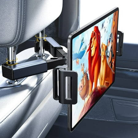 Tablet iPad Holder for Car Mount Headrest-iPad Car Holder Back Seat Travel Accessories Car Tablet Holder Mount Road Trip Essentials for Kids Adults Fits All 4.7-12.9" Devices & Headrest Rod
