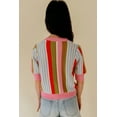 thumbnail image 2 of Women's Multicolour Striped Short Sleeve Knit Sweater for Daily Wear [ZhiHiMeRi] | XL, 2 of 6