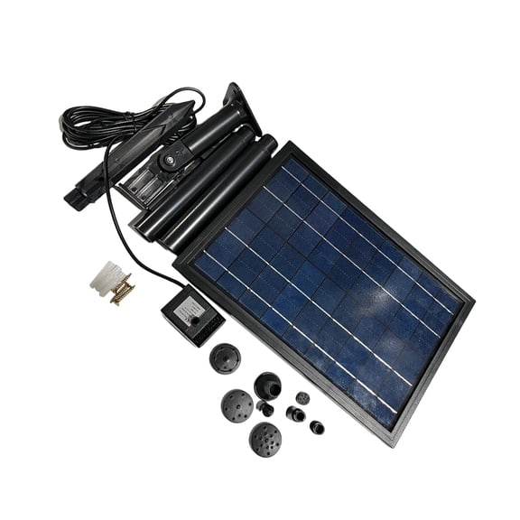 Bewildely Fuente alimentada por energía solar, bomba de cascada para exteriores, 4 boquillas, paisaje con estaca, estanque decorativo, adornos Jardín y Patio 5W
