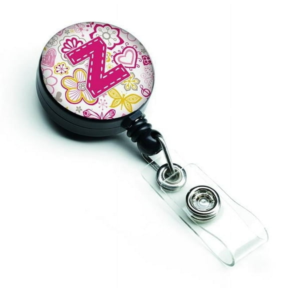 Carolines Treasures CJ2005-ZBR Letter Z Flowers & Butterflies Pink Retractable Badge Reel