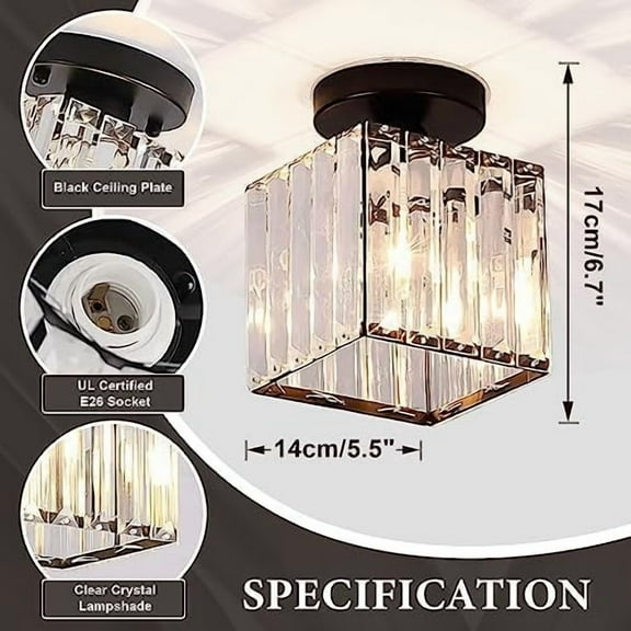 Black Small Chandelier Crystal Flush Mount Ceiling Light Modern Entryway Hallway Semi Flush Mount Ceiling Light Lamp Farmhouse Indoor Laundry Room Close to Ceiling Light