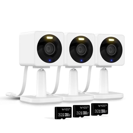 Wyze Cam Essentials Bundle — Security Camera System w/ 3x Wyze Cam OG Indoor/Outdoor Wired Smart Cameras, 24/7 Local Continuous Recording to Included MicroSD for Pets, Baby Monitoring, Security & More