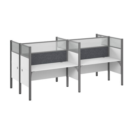 ProBiz 4 Person Office Cubicle Desk with High Panels in White - Engineered Wood