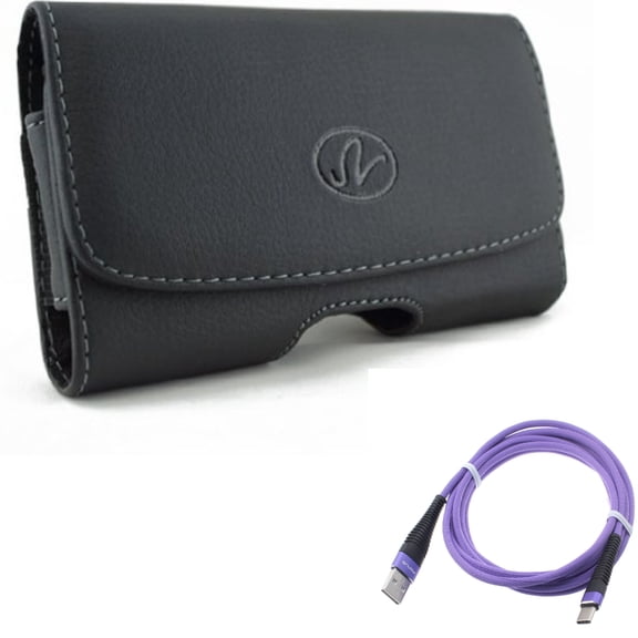 For Galaxy A54 /A53 /A33 5G - 6ft USB Cable w Case Belt Clip, Purple Type-C Charger Cord Power Wire USB-C Long Braided Fast Charge Sync, Leather Swivel for Samsung Galaxy A54 /A53 /A33 5G