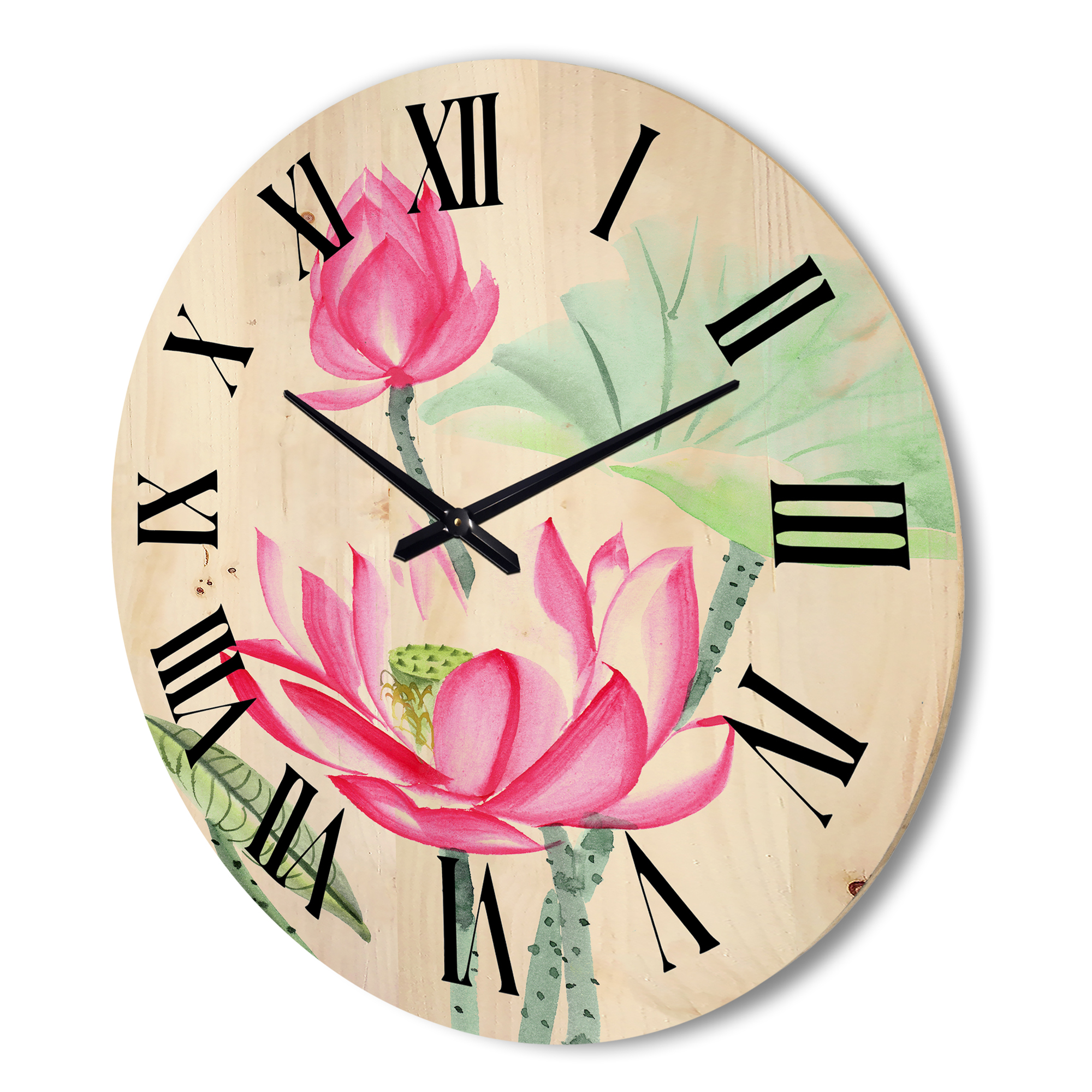 Designart 'Ancient Pink Lotus Flower' Traditional Wood Wall Clock