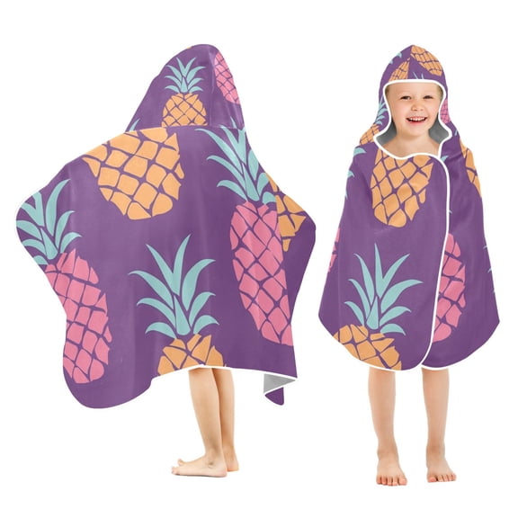 Pineapple Print Kids Hooded Beach Towel Baby Bath Poncho Towels with Hood Absorbent 50"x23.5" for Pool Swimming