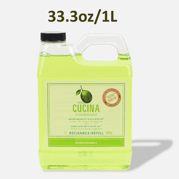 Fruits & Passion [Cucina] Lime Zest and Cypress Biodegradable Hand Soap Refill 33.3 Ounces - 2 Pack