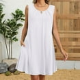 thumbnail image 4 of Women's Dresses Under $10 Summer Solid Pleated Round Neck Sleeveless Pockets Dresses Casual Comfortable All Occasion Wear, 4 of 9