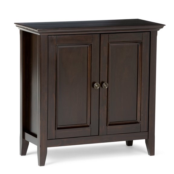 Simpli Home Amherst 32 inch Wide Solid Wood Transitional Low Storage Cabinet in Hickory Brown