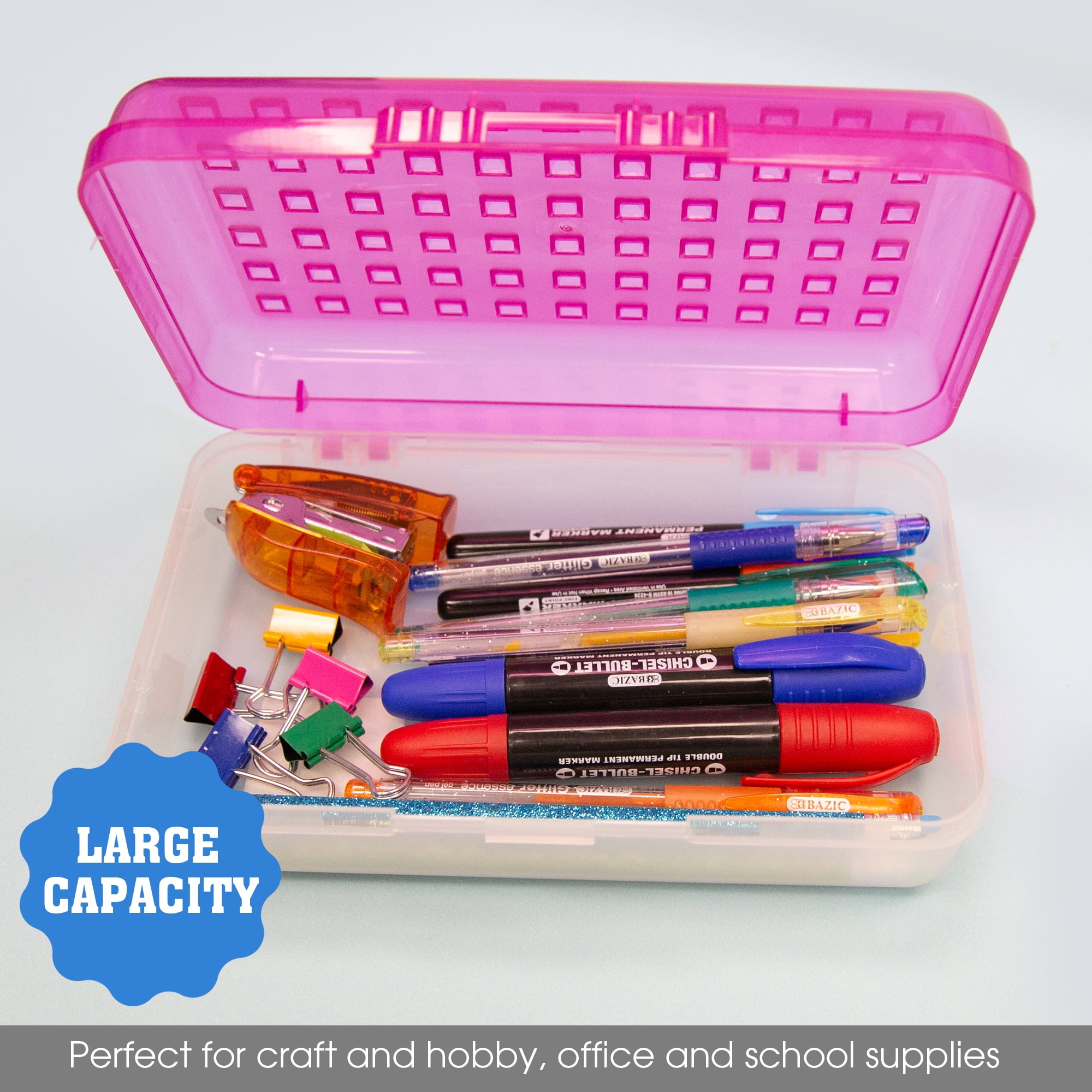 BAZIC Plastic Pencil Case Utility Storage Box, Regal Assorted Color, 24-Pack