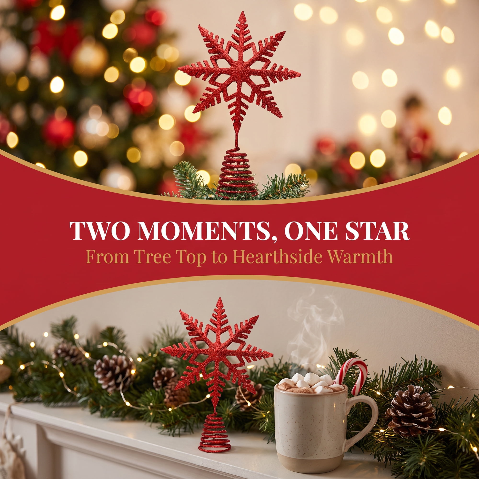 Unique Bargains Glittering Snowflake Tree Decoation with Radiant Spring Mount Red 9.1"