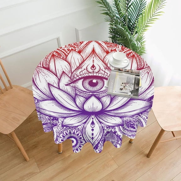 RKSupls 60 Inch Round Tablecloth, Radiant Sunburst Border Premium Polyester Straight Edge Wrinkle Resistant Washable Table Cover for Party Home Dining Decor