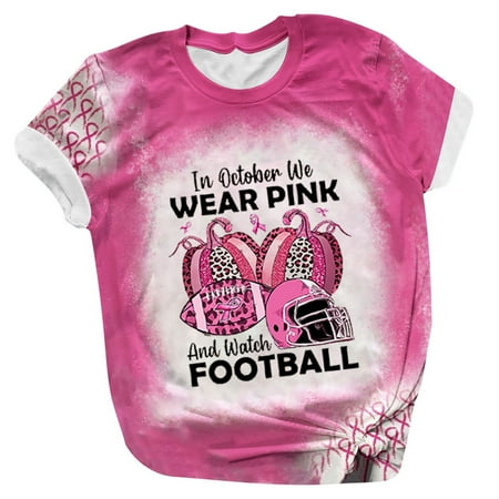 

Bospose Women O-Neck Shirt Short Sleeve Crop Top Corset Top Pink Top In October We Wear Print Women S Breast Awareness T-Shirt Tops In October We Wear women Pullover Breast Cancer Tie-Dye T-Shirt Top