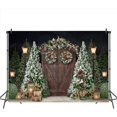 thumbnail image 3 of Fondo de fotografía de puerta de madera rústica de Navidad, regalos de árbol de pino de Navidad de invierno, decoración familiar, fondo de pantalla, vinilo duradero, accesorios de cabina de fiesta de cumpleaños para recién nacidos (7 x 5 pies) esquí esquí Gafas de esquí, 3 of 5