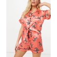 thumbnail image 2 of Womens Satin Short Pajamas Set Sleepwear Button Down Two-piece Pj Sets Flannel Loungewear, 2 of 6