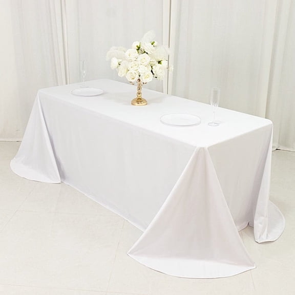 Balsa Circle White 90x132 in Premium Scuba Polyester Rectangle Tablecloth with Rounded Corners Dinner Party Wedding Reception Catering Event Decorations Supplies