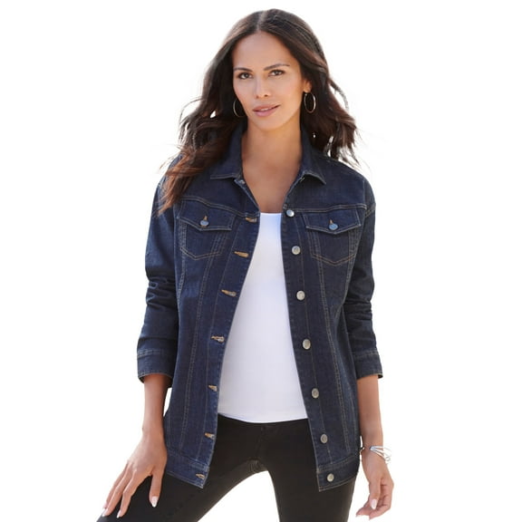 Roaman's Women's Plus Size Boyfriend Stretch Denim Jacket