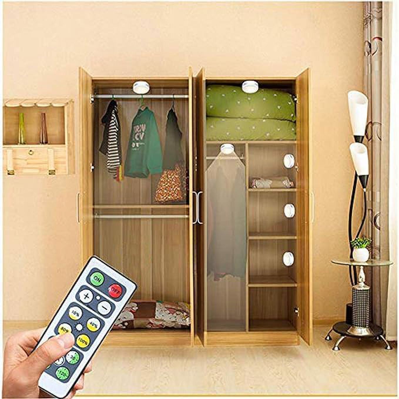 RGHJAR-Puck Lights with Remote, Battery Operated Under Cabinet Lighting, Led Tap Light with Remote Control, Locker Light Closet Light, 4000K Natural White (6PK)
